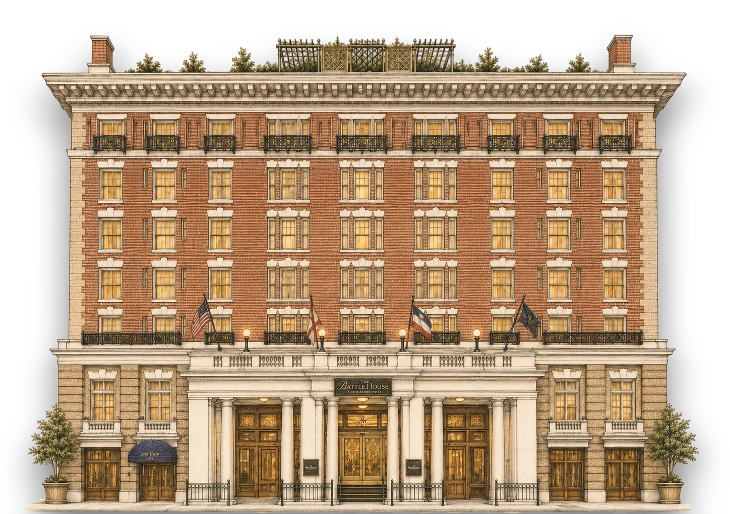 Illustration of the historic Battle House Hotel façade
