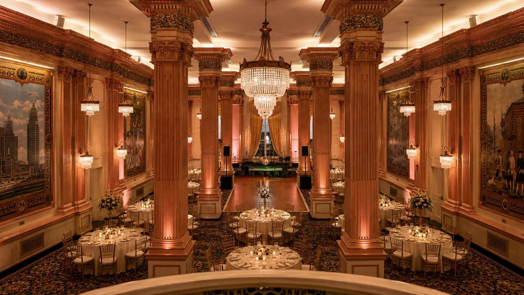 The Crystal Ballroom at The Battle House set for a candlelit reception